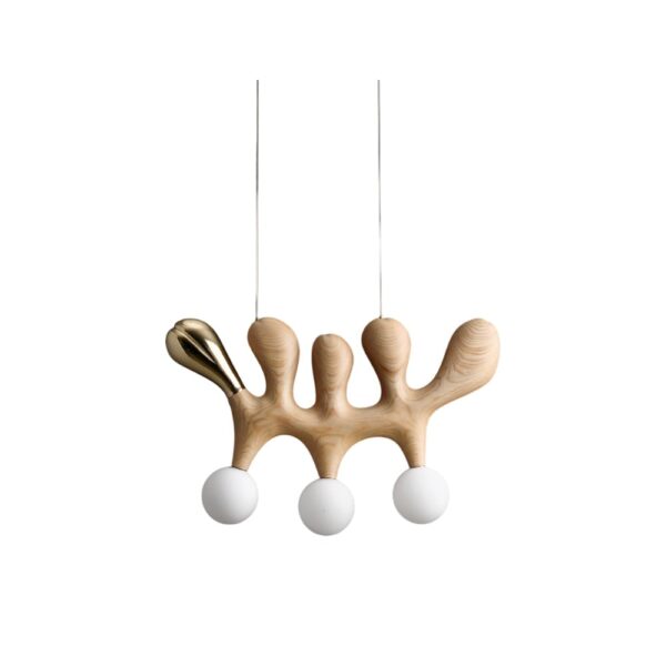 Lunaria Linear Brass Pendant Light with Sculptural Frame