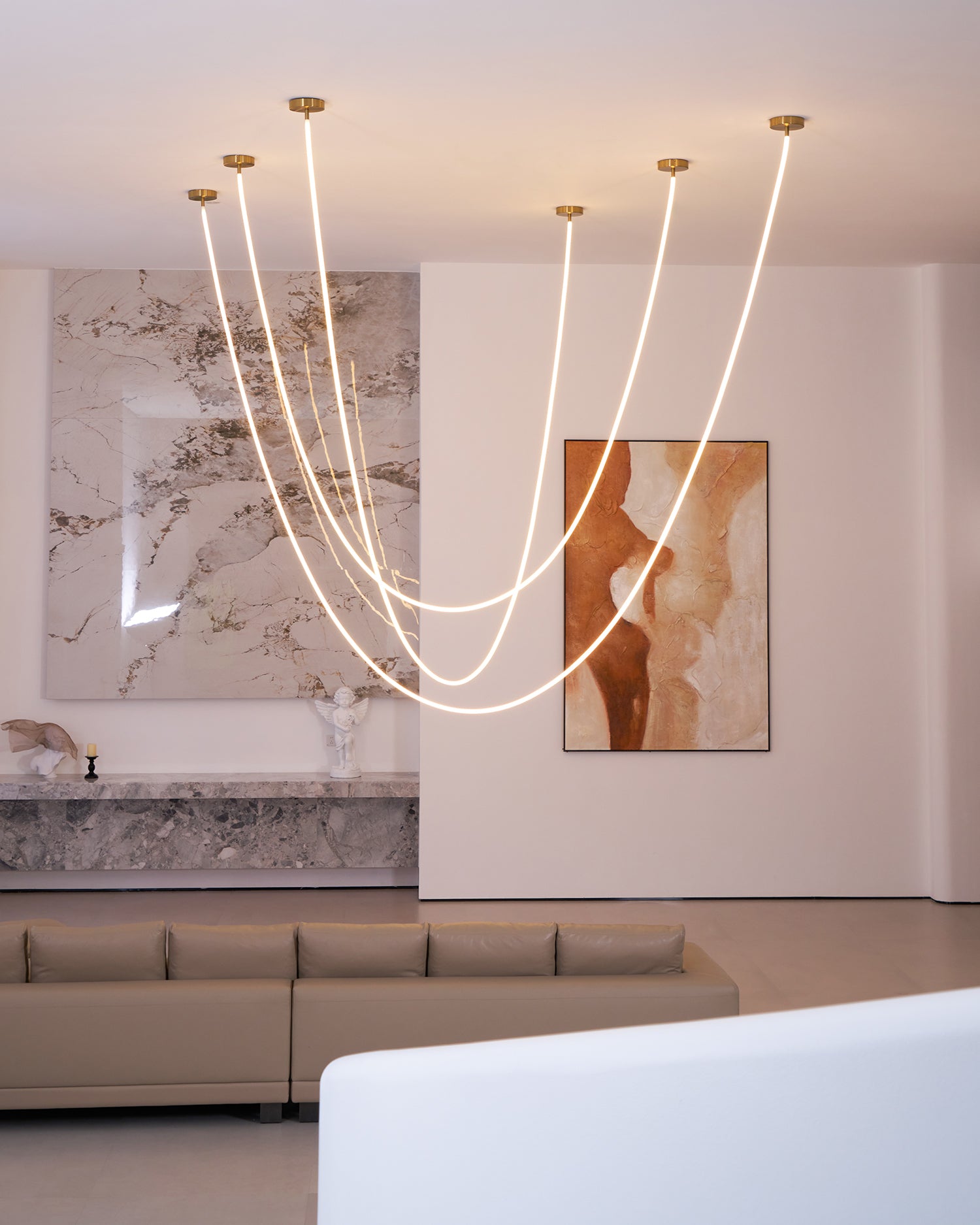 Lorenza Adjustable LED Pendant Light with Brushed Brass Arms - Image 32